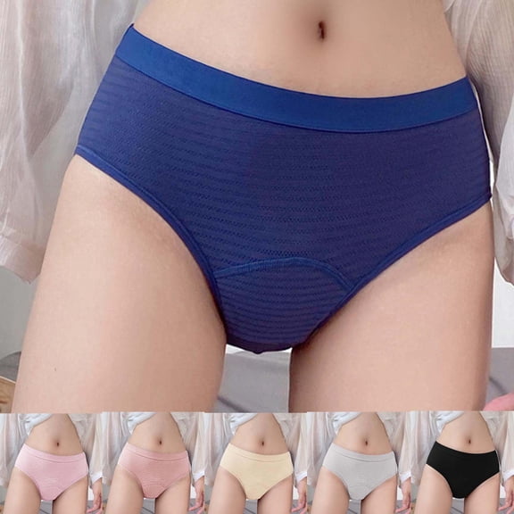 Paiwinds Women's Mid High Waist Period Underwear - Leak Proof Physiological Briefs with Soft Cotton Fabric for Menstrual Protection, Striped Design