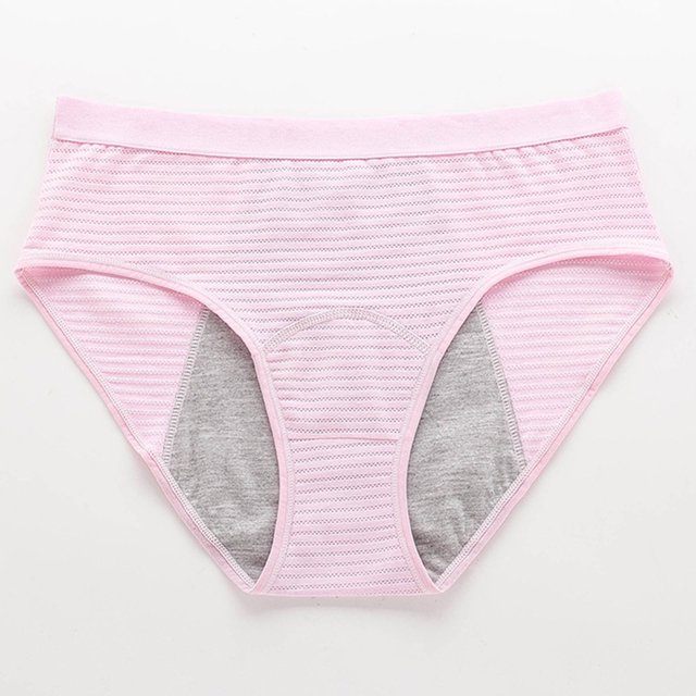 Paiwinds Women's Mid High Waist Period Underwear - Leak Proof Physiological Briefs with Soft Cotton Fabric for Menstrual Protection, Striped Design