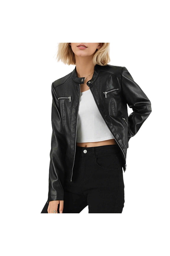 Women's Motorcycle-Inspired Jacket with Abbreviated Lapel for Edgy Styling and Urban Fashion Statements