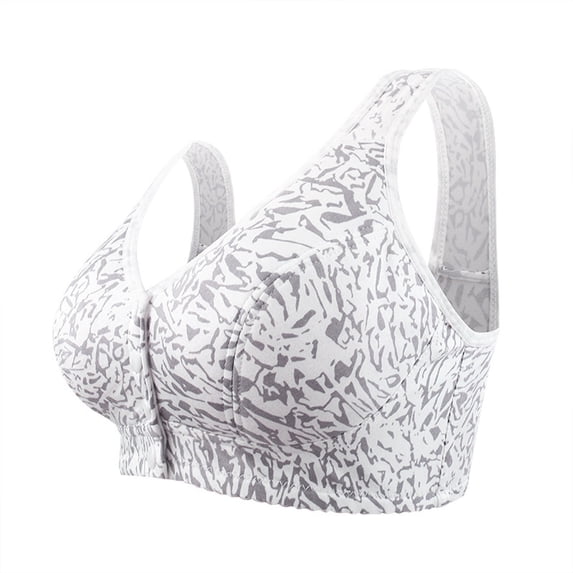 Paiwinds Women's Front Closure Bra - Wirefree Printed Comfort Bra with Wide Straps, Everyday Leisure Underwear for Daily Wear