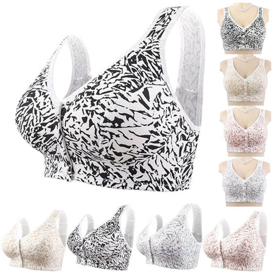 Paiwinds Women's Front Closure Bra - Wirefree Printed Comfort Bra with Wide Straps, Everyday Leisure Underwear for Daily Wear
