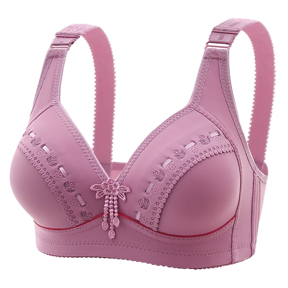 Paiwinds T-Shirt Bras for Women Wirefree Full Coverage Embroidered Lace Bow Pendant Side Support Underwear