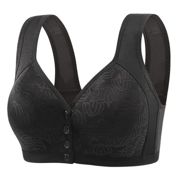 Paiwinds Women's Non-Wire Embroidered Gathered Bra with Middle Button, Breathable Design for Daily Style, Comfortable Cotton for All-Day Wear with a Seductive Look