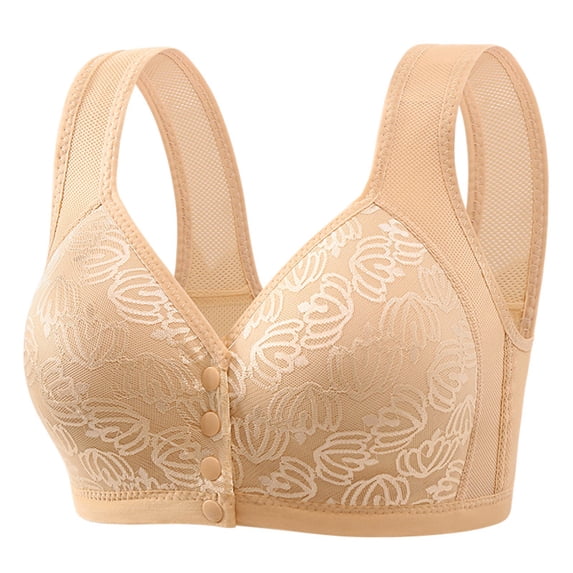 Paiwinds Women's Non-Wire Embroidered Gathered Bra with Middle Button, Breathable Design for Daily Style, Comfortable Cotton for All-Day Wear with a Seductive Look