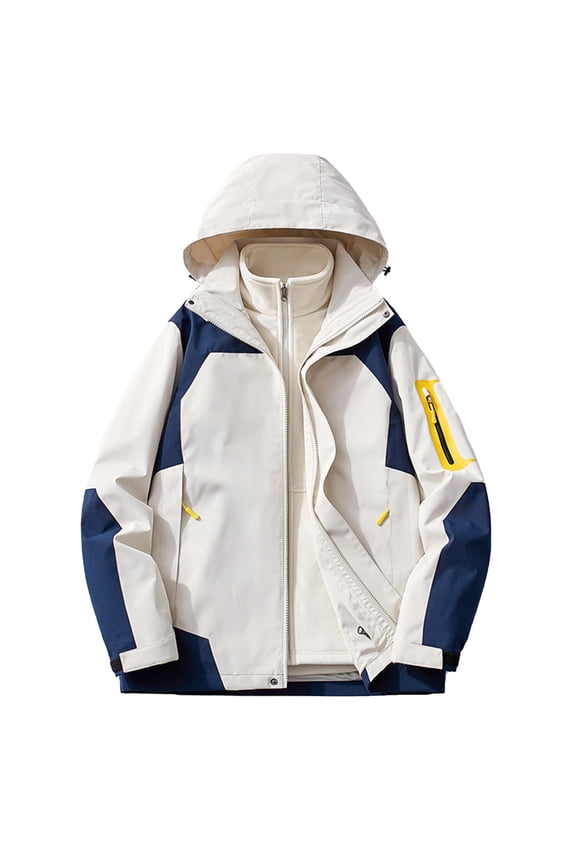 Women's Outdoor 3-in-1 Windproof Thickened Hiking Jacket, Detachable Inner Lining for Versatile Outdoor Activities with Water-Resistant Shell and Multiple Pockets