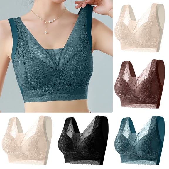 Paiwinds Women's Oversized Lace Thin Bra for Larger Chests without Underwires, Sports Style Support with Gathering and Anti-Sagging, Beautiful Back for Daily or Light Activity