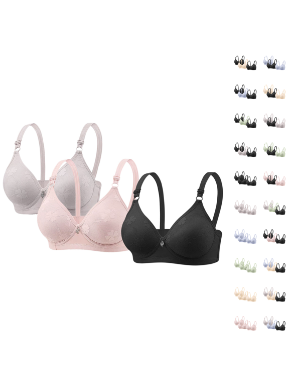Plus Size Bras for Women 3-Pack Solid Color Lace Splicing Adjustable Straps Wireless Comfort C/D Cup Full Coverage, Size 36CD-44CD