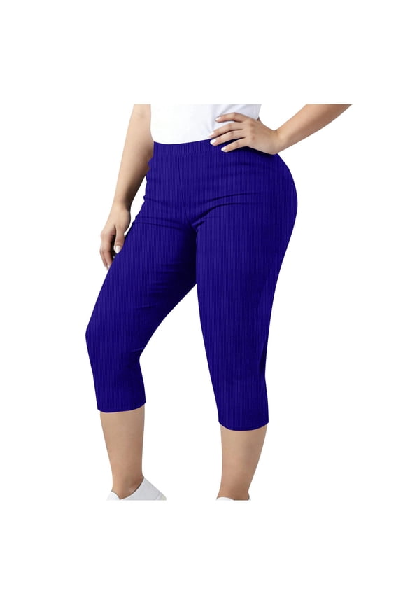 Paiwinds Women's Plus Size High Waist 7/8 Yoga Pants Knitted Rib Tummy Control Running Leggings