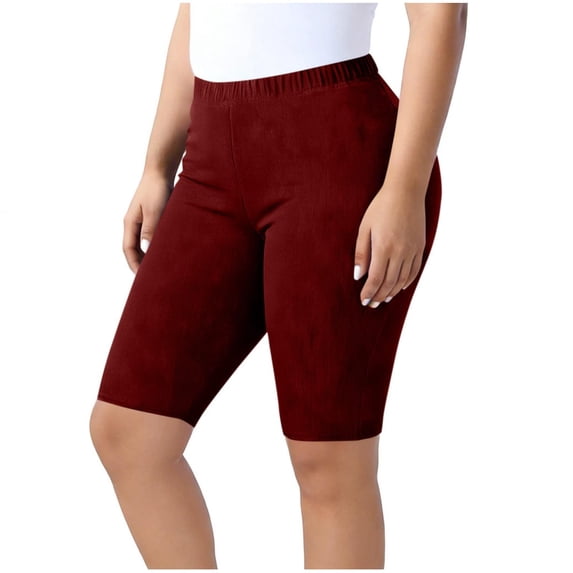 Paiwinds Women's Plus Size High Waist Yoga Shorts Knitted Rib 5" Bike Shorts Elastic Waist Tummy Control