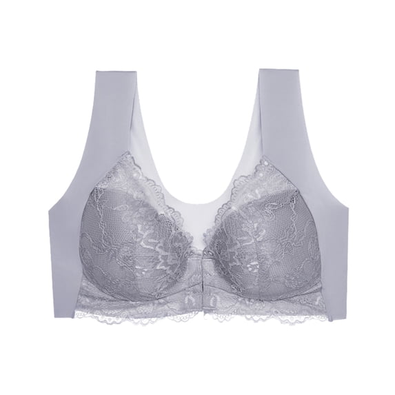 Paiwinds Women's Front Closure Bra - Plus Size Lace Vest Style Wireless Bra for Post-Surgery & Sleep, Comfortable Everyday Underwear