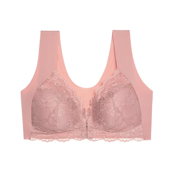 Paiwinds Women's Front Closure Bra - Plus Size Lace Vest Style Wireless Bra for Post-Surgery & Sleep, Comfortable Everyday Underwear