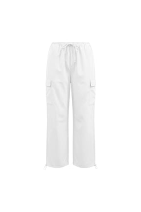 Women's Plus Size Loose Casual Straight-Leg Cargo Pants With Pockets, Drawstring Waist, Relaxed Fit, Available in White Black Blue Green Khaki Pink