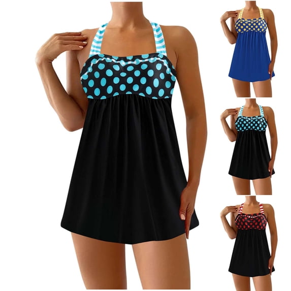 Paiwinds Women's Plus Size Printed Tankini Set with Shorts Full-Figure Padded Top Standard Straps Two Piece Swimsuit for Beach Pool Activities