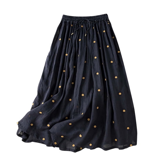 Paiwinds Women's Plus Size Retro Elastic Waist Flared Skirt with Lining, Soft Comfortable Nylon Spandex for Everyday Casual