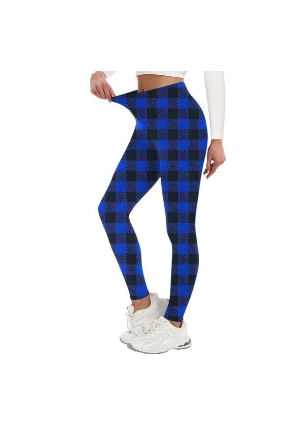 Women's Print Casual Hip Lifting Yoga Pants Leggings, High Waist Elastic, Stretchy Polyester Spandex, Skinny Fit Long Pants, Checkered Pattern.