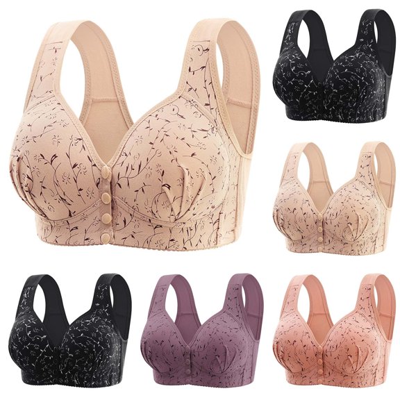 Paiwinds Women's Printed Front Closure Wireless Bra - Plus Size Comfortable Side Smoothing No Underwire Bra for Everyday Wear, Multiple Colors, Sizes S-3XL