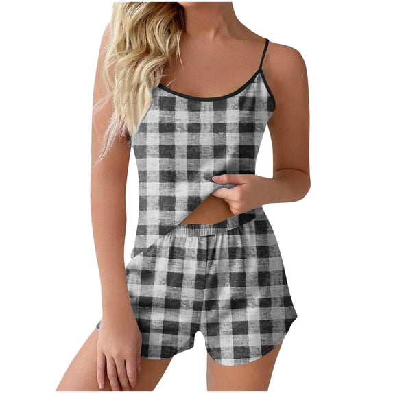 Paiwinds Women's Pajama Set - Printed Sleeveless Camisole & Elastic Shorts with V-Neck Design, Stretchy Summer Sleepwear