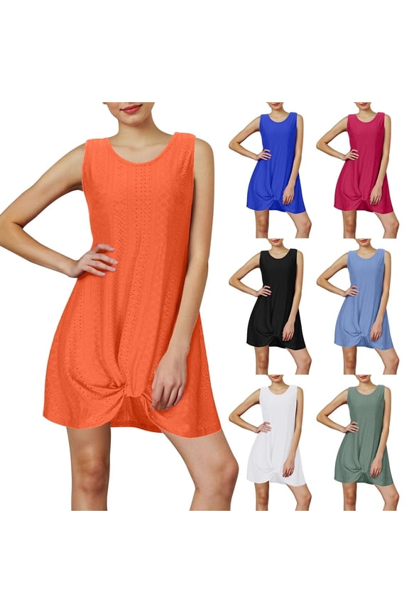 Women's Resort Casual Knotted Dress, Short Sleeve Round Neck Breathable Cover-Up for Beach Days, Summer Travel, Lounging