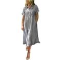 thumbnail image 1 of Paiwinds Women's Retro Striped Shirt Dress, Short Sleeve Lapel Button Front Casual Dress for Spring Summer, Brunch, Vacation, 1 of 6