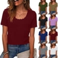 thumbnail image 1 of Paiwinds Women's Round Neck Short Sleeve Lace Trim Top Casual Summer Solid Color Pullover Blouse Soft Polyester Spandex Blend, 1 of 9