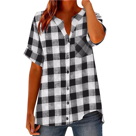 Paiwinds Women's Round Neck Short Sleeve Loose Fit Button Down Polyester Cotton Solid Color Casual Work Top 2026 Fashion Trendy Lightweight Breathable Comfortable Everyday