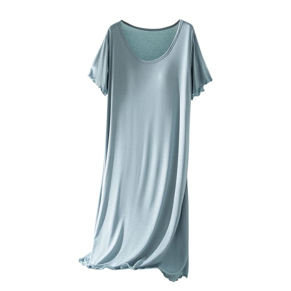 Paiwinds Women's Round Neck Short Sleeve Nightgown with Chest Cushion - Loose Comfortable Modal Blend Sleep Dress for Home, Below Knee Length, Free Size
