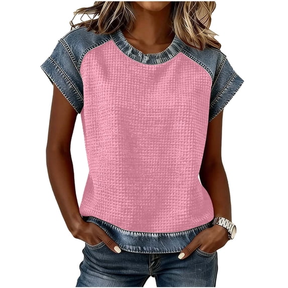 Paiwinds Women's Round Neck Short Sleeve Polyester Rayon Cotton Spandex Solid Color Casual Work Top 2026 Fashion Trendy Lightweight Breathable Comfortable Everyday Versatile