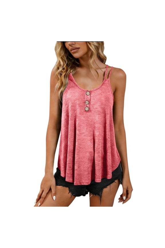 Women's Round Neck Sleeveless Camisole Top with Pleated Shaping Casual Solid Color Tank Soft Polyester Spandex Cotton