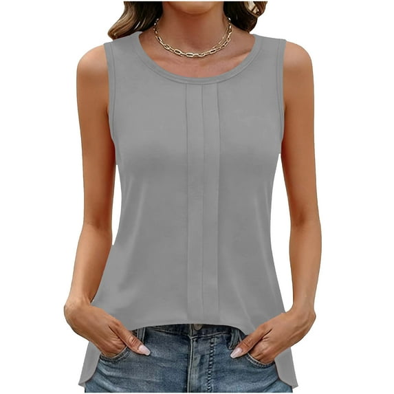 Paiwinds Women's Round Neck Sleeveless Loose Fit Tank Top Casual Solid Color Blouse Soft Polyester Spandex
