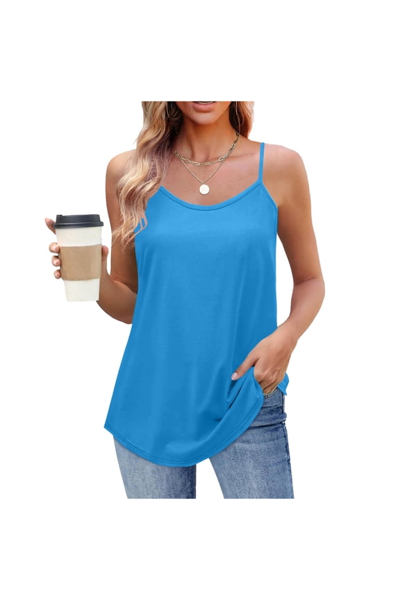 Women's Round Neck Sleeveless Solid Color Tank Top Casual Summer Camisole Soft Polyester Spandex