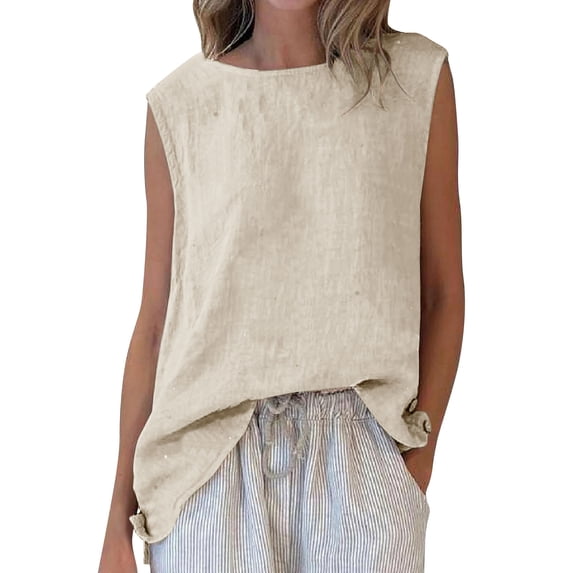 Paiwinds Women's Round Neck Sleeveless Top with High-Low Hem Casual Solid Color Blouse Soft Polyester