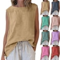 thumbnail image 1 of Paiwinds Women's Round Neck Sleeveless Top with High-Low Hem Casual Solid Color Blouse Soft Polyester, 1 of 9