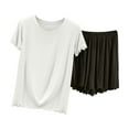thumbnail image 1 of Paiwinds Women’s Ruffle Detail Pajama Set - Short Sleeve Top & High-Waist Shorts, Cute Nylon Spandex Loungewear, 1 of 3