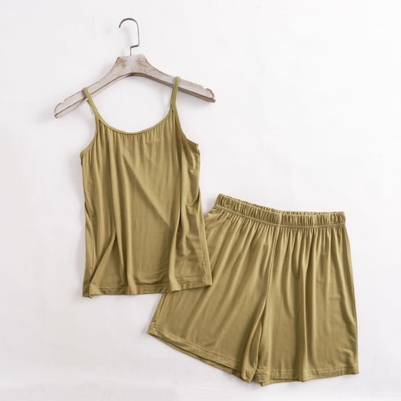 Paiwinds Women's Pajama Set - Loose Suspender Halter Neck Top & Breathable Shorts, Cotton Blend Perfect for Summer Comfort