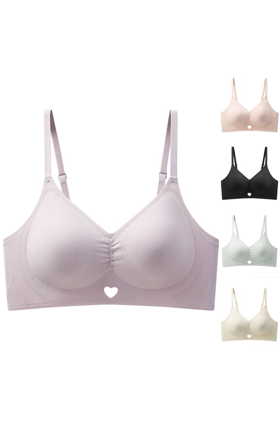 Women's Everyday Bra - Seamless Gathering Bralette with Heart Cutout, Thin Wirefree Comfort Underwear for Daily Wear