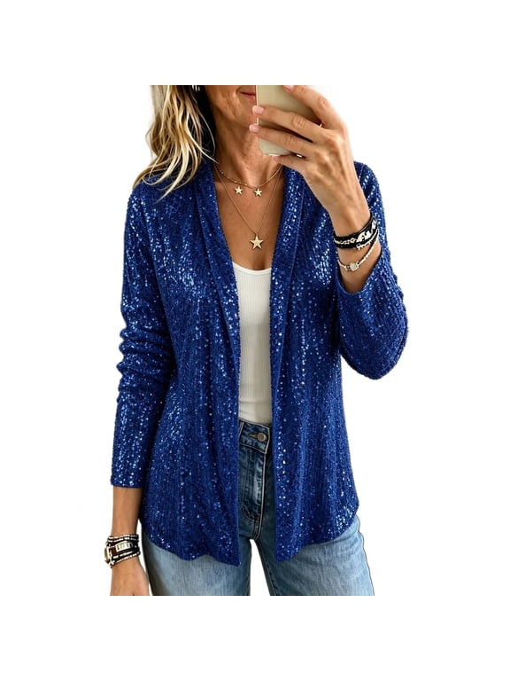 Women's Sequin Cardigan Open Front Long Sleeve Party Jacket Sparkly Glitter Outerwear for Women Evening Night Out Holiday