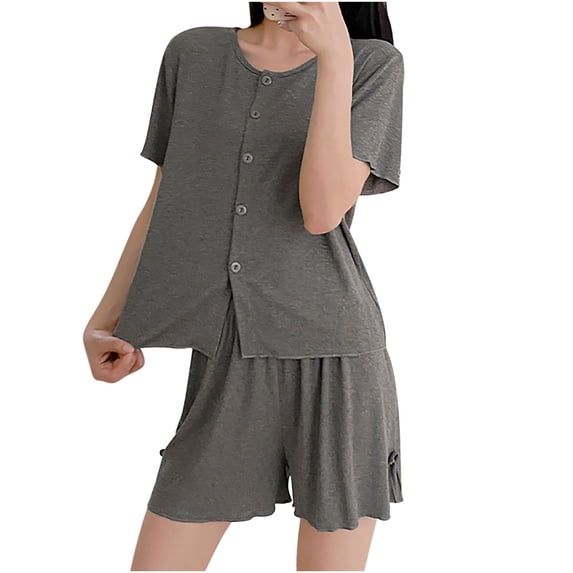 Paiwinds Cardigan Pajama Set for Women - Short Sleeve Button Front Top & Loose Shorts, Relaxed Princess Style Cotton Blend