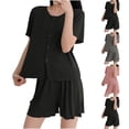 thumbnail image 1 of Paiwinds Cardigan Pajama Set for Women - Short Sleeve Button Front Top & Loose Shorts, Relaxed Princess Style Cotton Blend, 1 of 3
