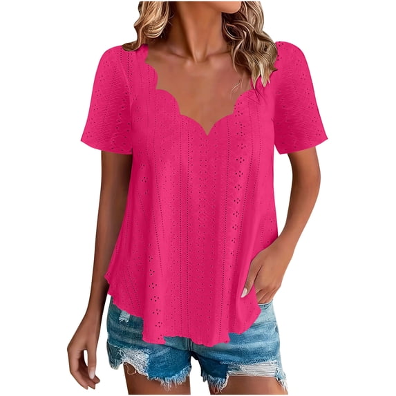 Paiwinds Women's Short Sleeve Court Style Top Casual Solid Color Comfortable Blouse Soft Polyester Spandex
