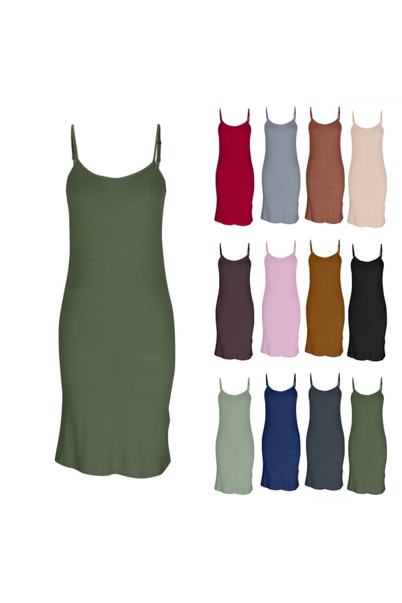 Women's Sleeveless Round Neck Adjustable Strap Cami Dress - Stretchy Bodycon Sleepshirt for Casual Wear and Layering, Soft Polyester Blend, S-2XL