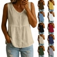 thumbnail image 1 of Paiwinds Women's Sleeveless V-Neck Blouse Summer Casual Solid Color Button Down Tank Top Lightweight Loose Fit Casual Tops, 1 of 9