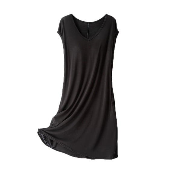 Paiwinds Women's Sleeveless V-Neck Drawstring Nightgown - Loose Modal Blend Mid-Length Sleepshirt for Home Relaxation