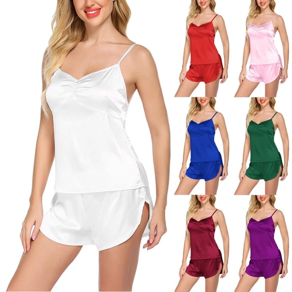 Paiwinds V-Neck Pajama Set for Women - Sleeveless Shorts Set with Loose Breathable Fit, Lightweight Summer Sleepwear for Hot Weather