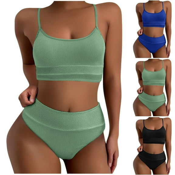 Paiwinds Women's Solid Color Backless Strap Bikini Set Two Piece Swimsuit Triangle Bottom Bathing Suit with Chest Pad for Summer