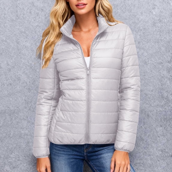 Paiwinds Women's Solid Color Double Pocket Parka Zipper Stand Up Collar Long Sleeve Casual Coat for Cold Seasons and Stylish Outerwear