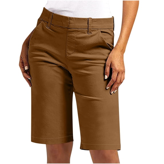 Paiwinds Women's Solid Color Elastic Twill 5-Inch Shorts with Pockets, High Rise, Straight Leg Regular Fit Hiking Shorts, Casual Summer Shorts, Multiple Colors.