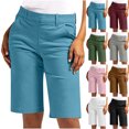 thumbnail image 1 of Paiwinds Women's Solid Color Elastic Twill 5-Inch Shorts with Pockets, High Rise, Straight Leg Regular Fit Hiking Shorts, Casual Summer Shorts, Multiple Colors., 1 of 9