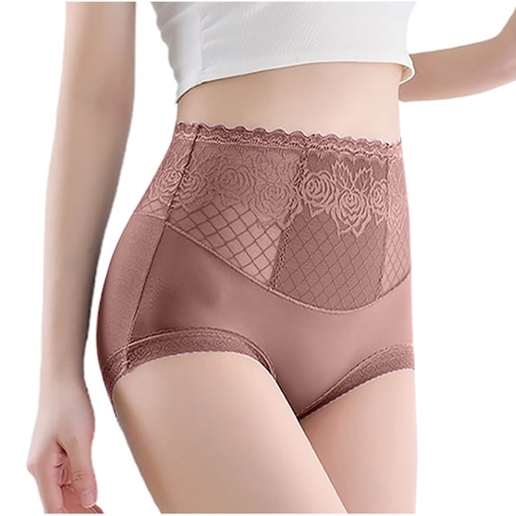 Paiwinds Women's Solid Color Lace Flower High Waist Briefs Modal Blend High Elasticity Body Shaper Panties Smoothing Fit (1 Pack, M-3XL)