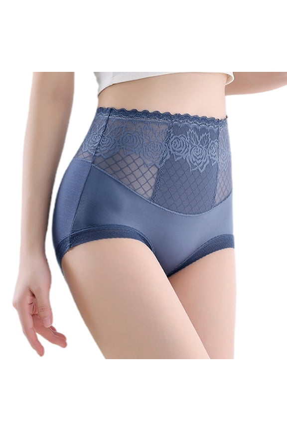 Women's Solid Color Lace Flower High Waist Briefs Modal Blend High Elasticity Body Shaper Panties Smoothing Fit (1 Pack, M-3XL)