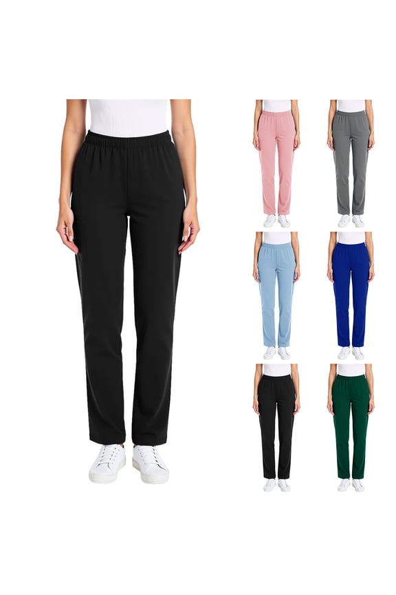 Women's Solid Color Loose Work Uniform Trousers with Pockets, Elastic Waist, Cargo Style, Nursing Uniform Pants, Multiple Colors.